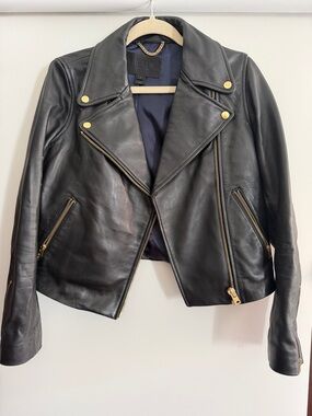 J. Crew Black Leather Moto Jacket with Gold Hardware